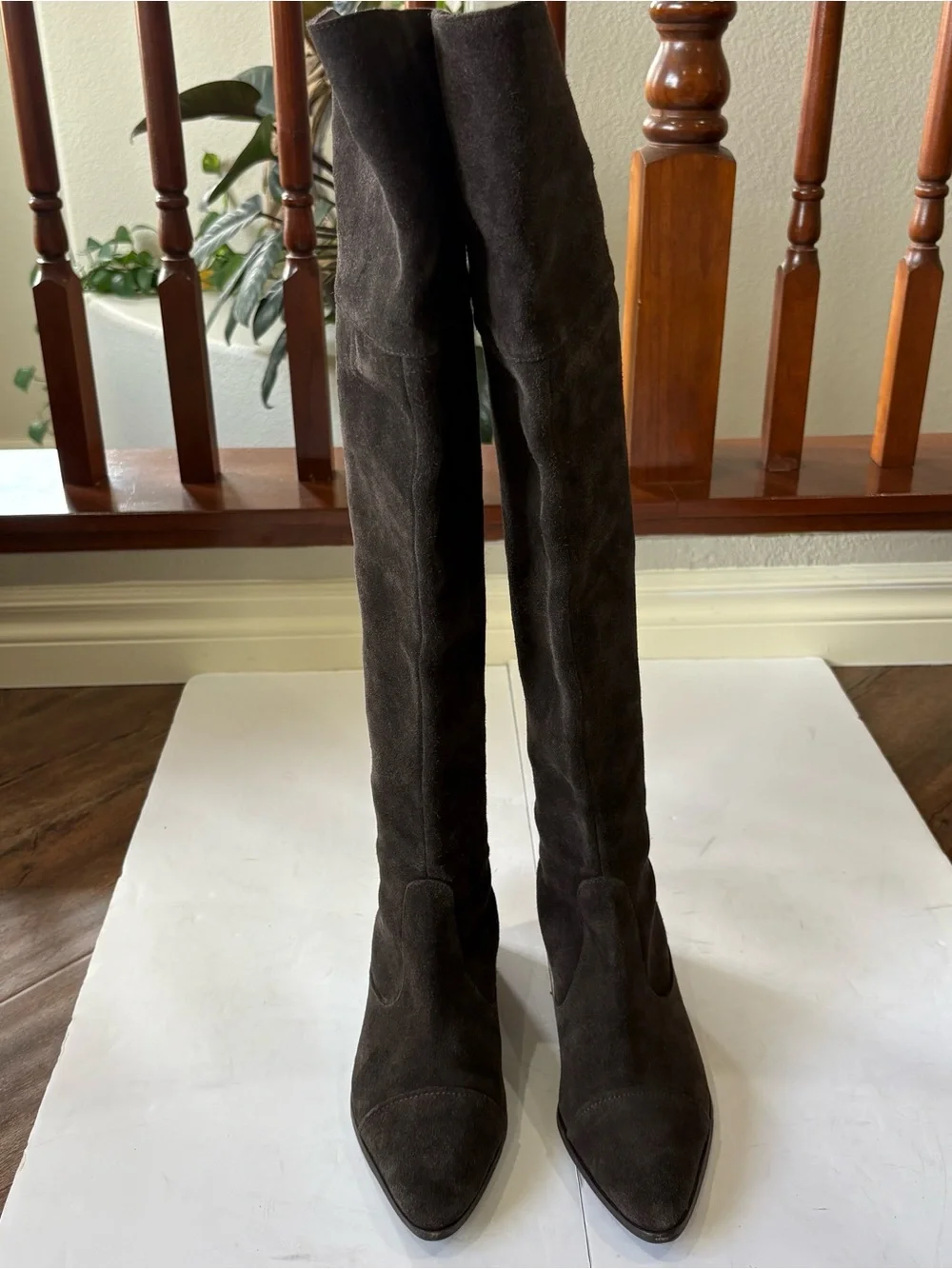 Donald J Pliner DIVO Womens 7 Brown Suede Over the Knee Boots Pointed Toe Zip